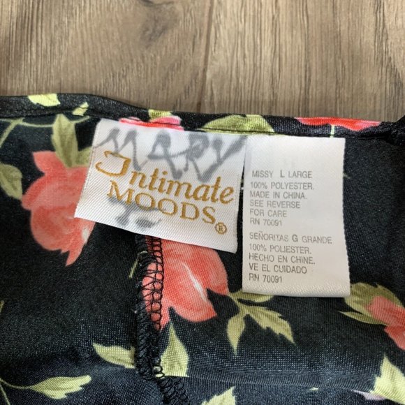 Intimate Moods Satin Night Set Womens L Slip & Cover Chemise Black Red Roses - Picture 15 of 16